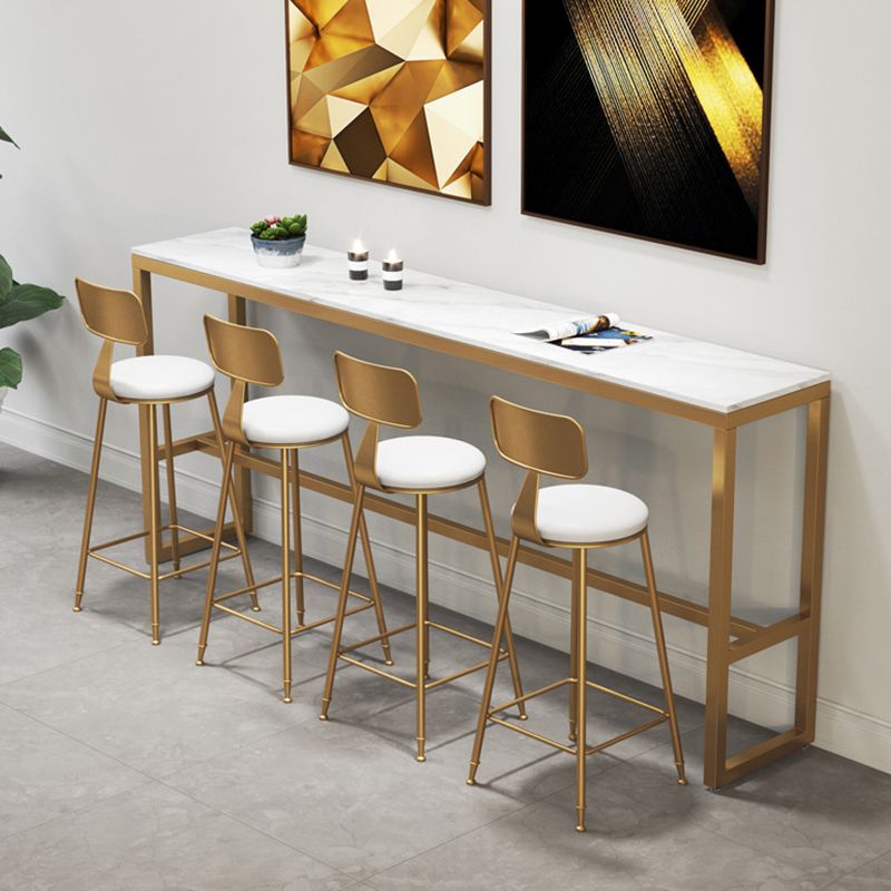 Faux Marble Bar Height Table Modern Style Bistro Table with Trestle Base