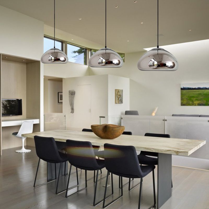 11.8" Wide Electroplating Mirror Glass Hanging Light Bread Shaped Modern Style Simplicity Lighting Pendant