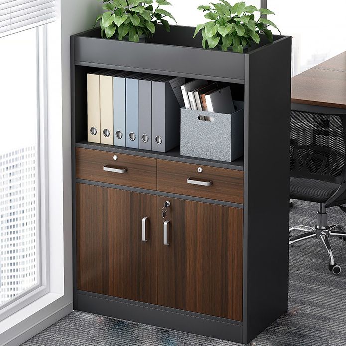 Wooden Bookcase with Doors Contemporary Bookshelf for Home Office
