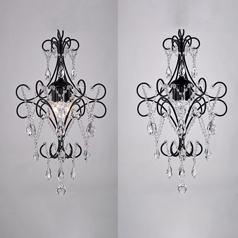 1 Lichthänger Deckenleuchte gebogener Armrahmen Metallsuspensionsbeleuchtung mit Kristalltröpfchen für Korridor