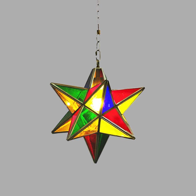 Traditional Star Shape Suspension Lamp 1-Head Metal Hanging Pendant Light in Green