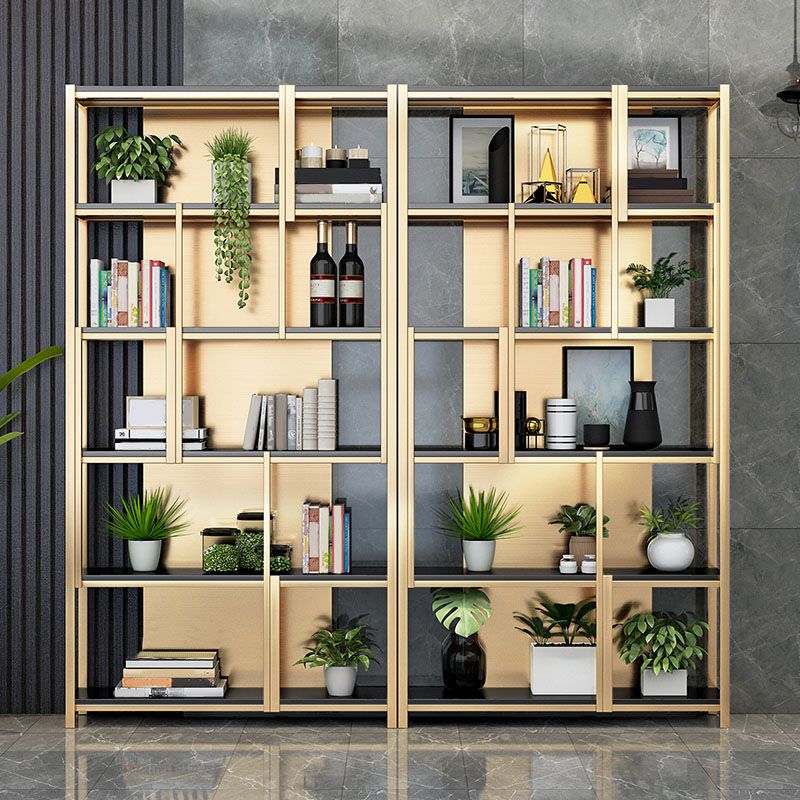 Modern Metal Bookshelf Etagere Open Shelf Bookcase in Burnish