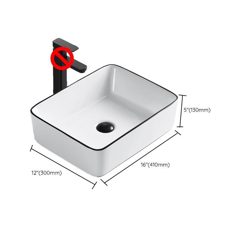 Modern Vessel Bathroom Sink Rectangular Porcelain Drain Assembly and Faucet Wash Stand