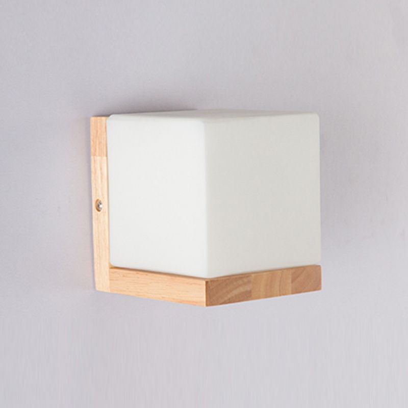 Modern Style Square Shape Wall Light Wood 1 Light Sconces for Bedroom