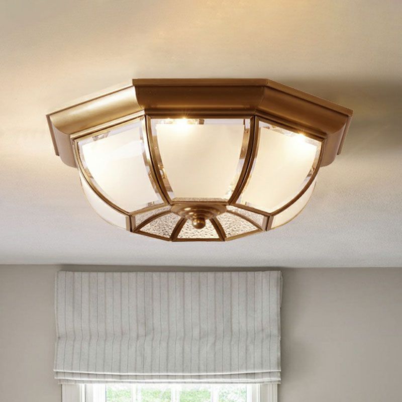 Bronze Finish Octagon Ceiling Lamp Traditional Frosted Glass Kitchen Flush Light Fixture