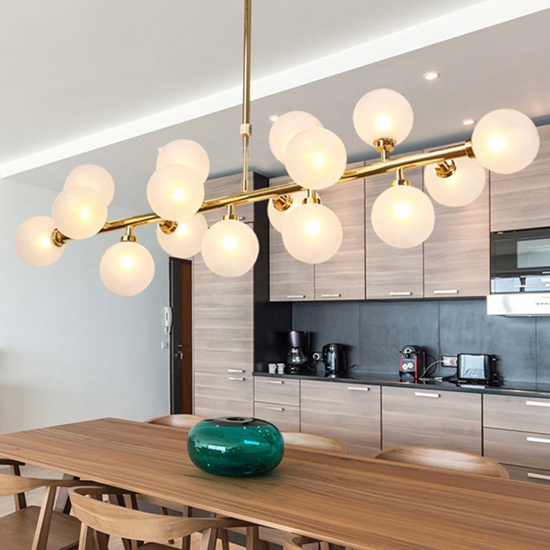 Molecule Dining Room Over Island Lighting Opal Glass 16 Lights Contemporary Flush Mount Chandelier in Gold