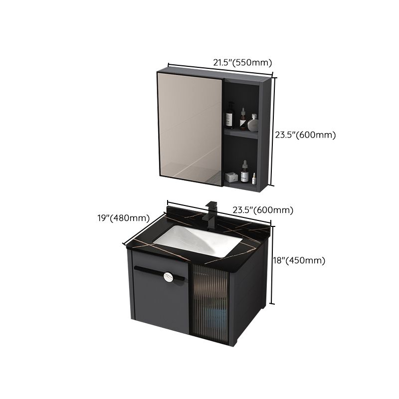 Rectangular Single Bathroom Vanity Modern Dark Gray Metal Base Vanity Set