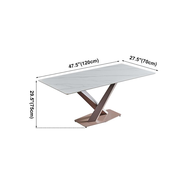 Mesa de comedor de lujo tradicional mesa de piedra sinterizada blanca con marco de oro rosa