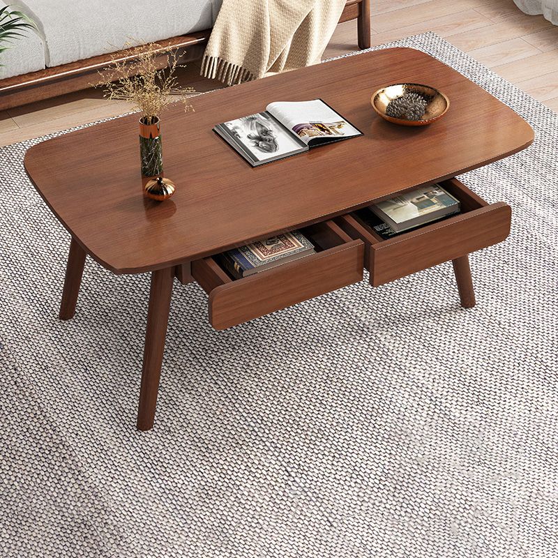 Solid Wood 4 Legs Coffee Table Rectangular Coffee Table with Storage