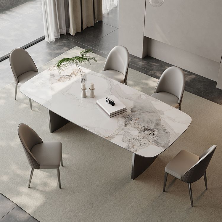 White Stone Dining Set with Padded Chairs 1/4/5/6 Pcs Modern Dinette Set