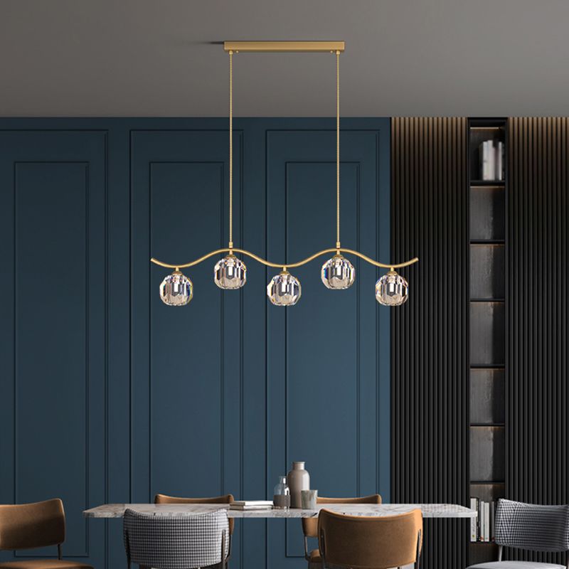 Contemporary Sphere Island Light Fixtures Crystal Pendant Lights in Gold