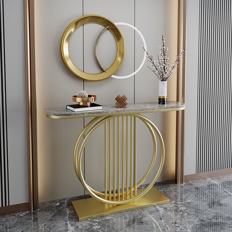 Half Moon Console Accent Table Antique Finish Console Sofa Table in Stone