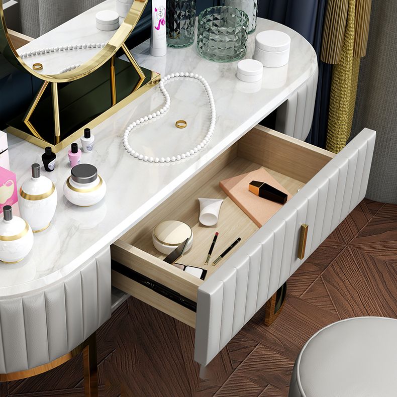 Wood Vanity Set with Stool and Mirror Stone Top Vanity in Grey
