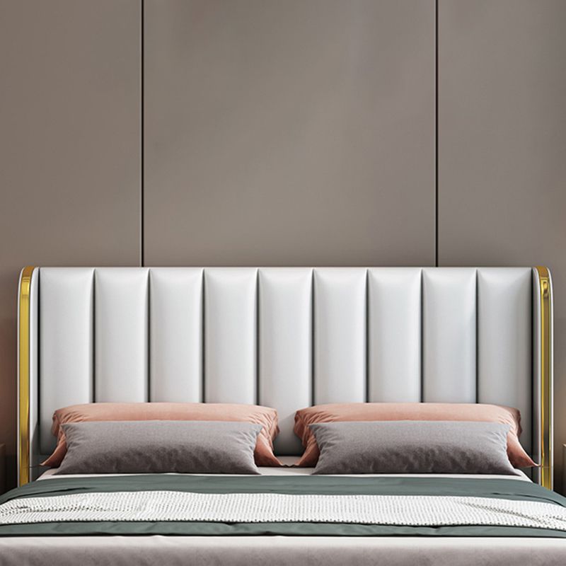 Glam White Panel Bed Upholstered Headboard Standard Bed 60"W x 80"L