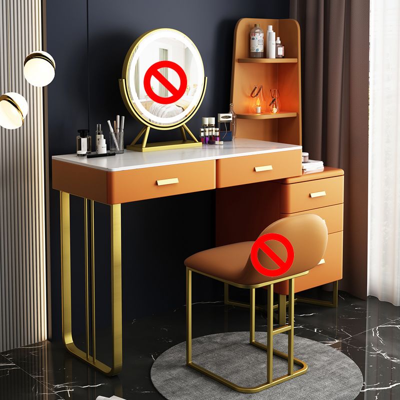 5-Drawer Glam Stone Makeup Dressing Table Stool Set - 51.18" H