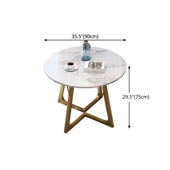 Sintered Stone Dining Table Traditional Luxury Round Table with Gold Frame