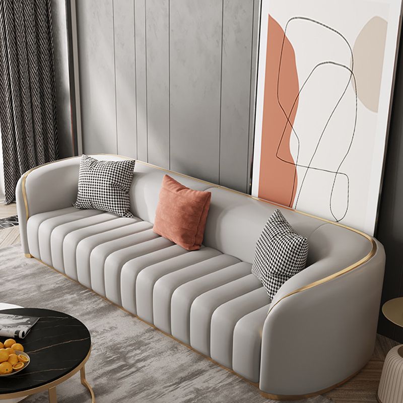 Contemporary Leather Sofa Tight Back Tuxedo Arm Sofa for Living Room