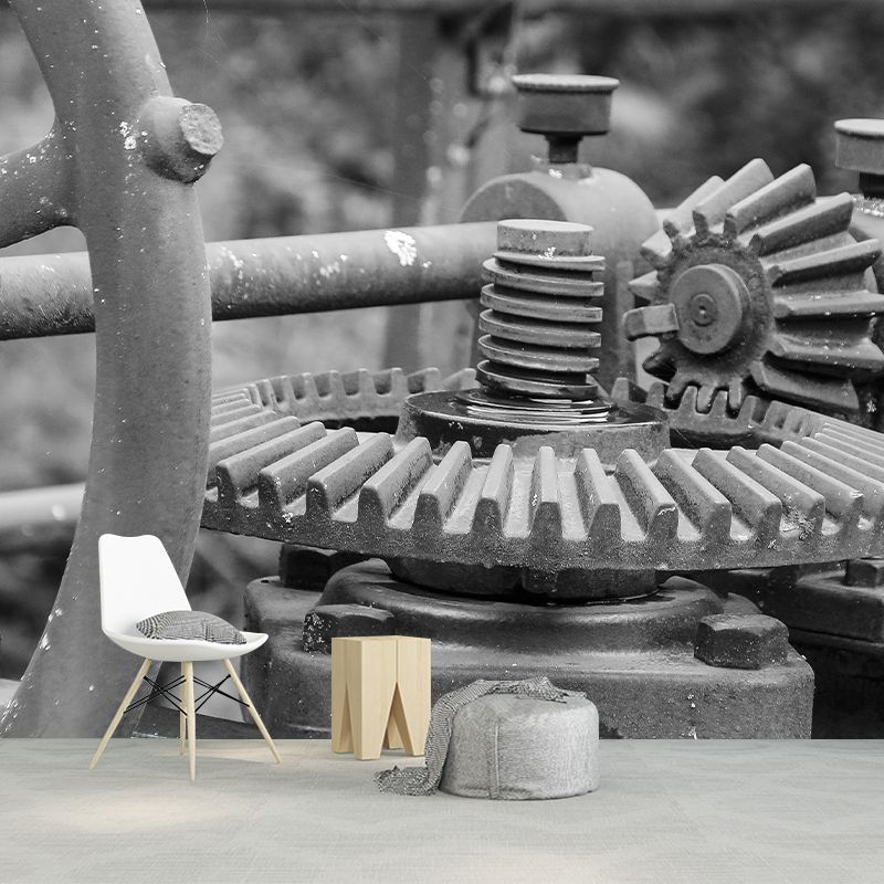 Metal Gear Mural Wallpaper Mildew Resistant Wall Covering for Decoration