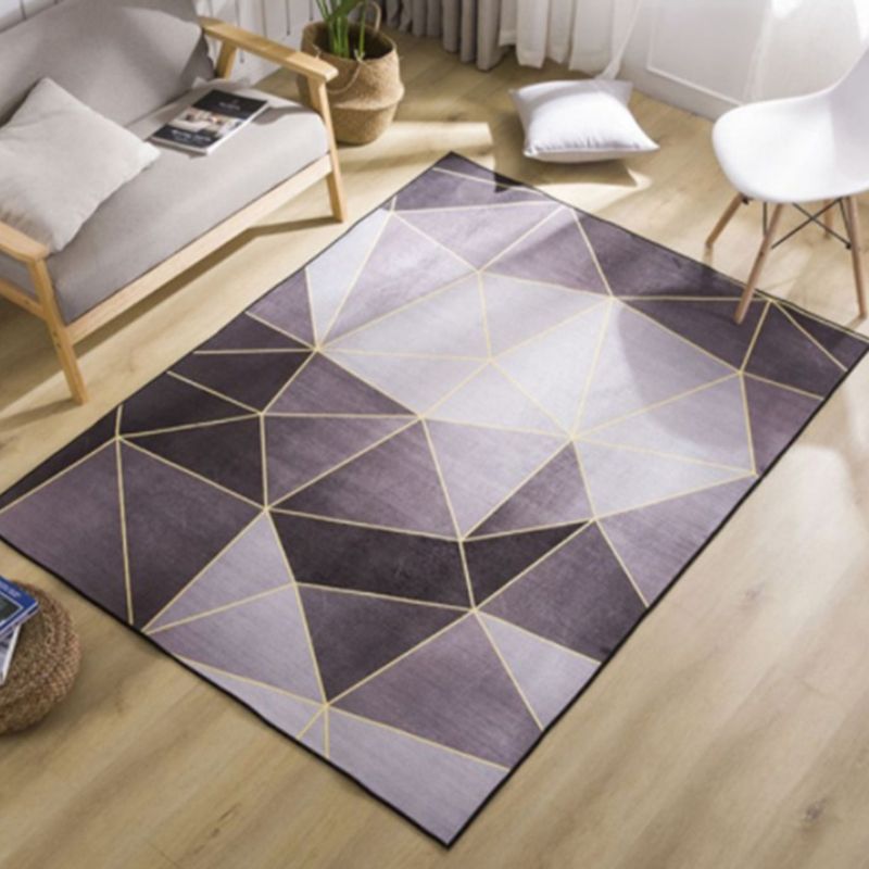 Black Rhombus Print Rug Polyester Modern Rug Non-Slip Backing Rug for Home Decor