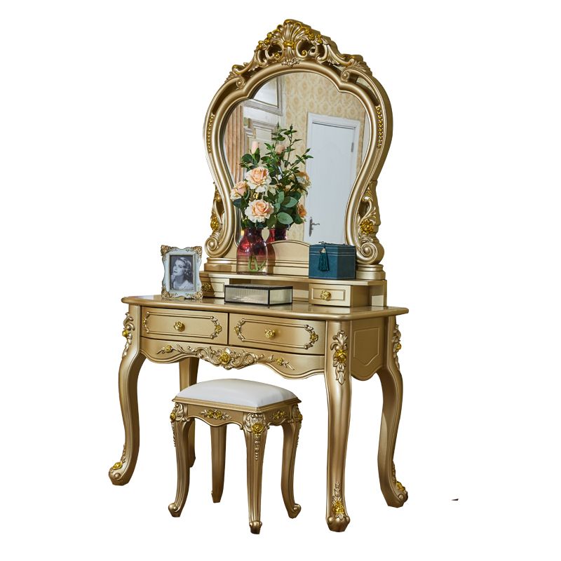 Victorian Wooden Vanity Dressing Table Gold 2-Drawer Make-up Vanity
