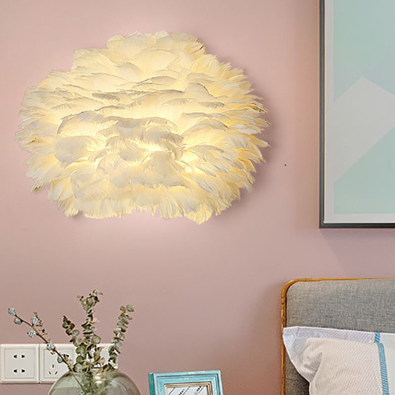 Home Decoration Wall Lamp Modern Ambient Lighting White Feather Sconce for Living Room Bedroom