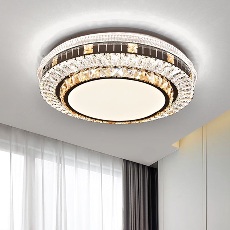Drum LED Flush Mount Light Simplicity Crystal Bedroom Flush Mount Ceiling Light in Stainless-Steel