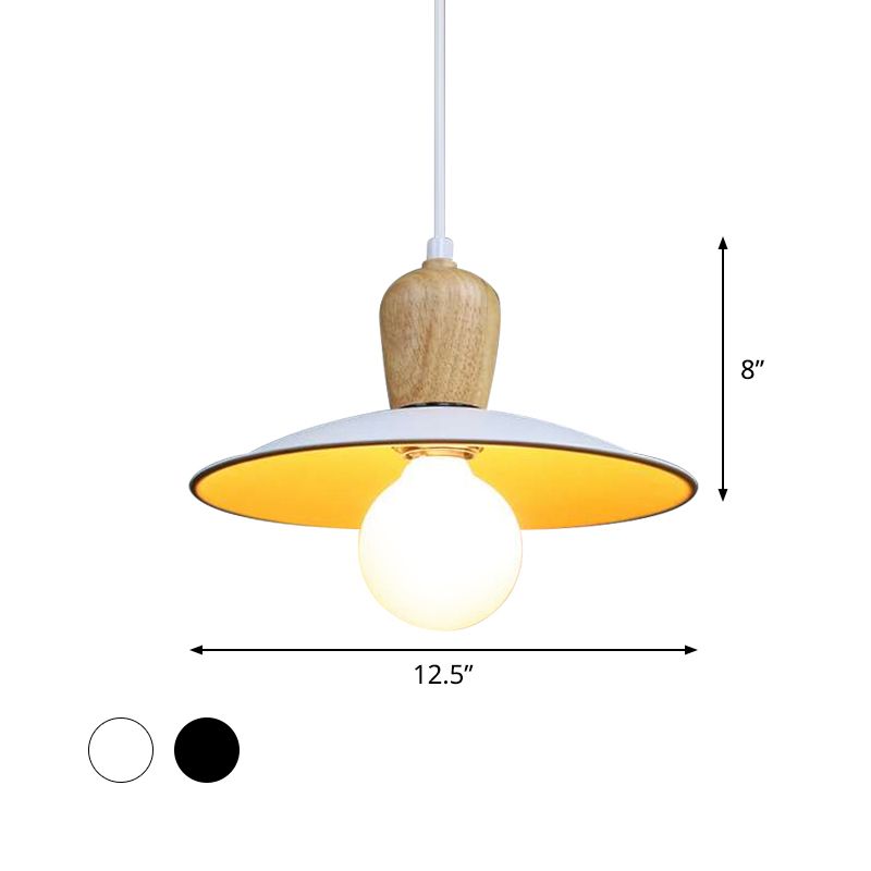 Noordse vliegende schotel hanglamp ijzer een enkele lamp woonkamer slinger licht in wit/zwart-hout