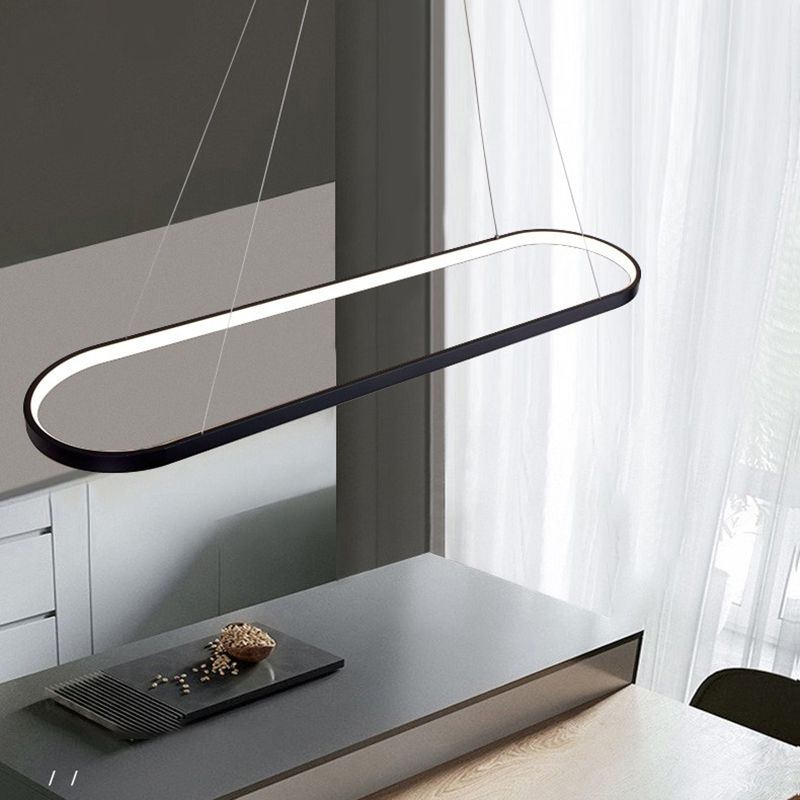 Modern sala da pranzo illuminazione ovale con soffitto a sospensione di metallo lampadario