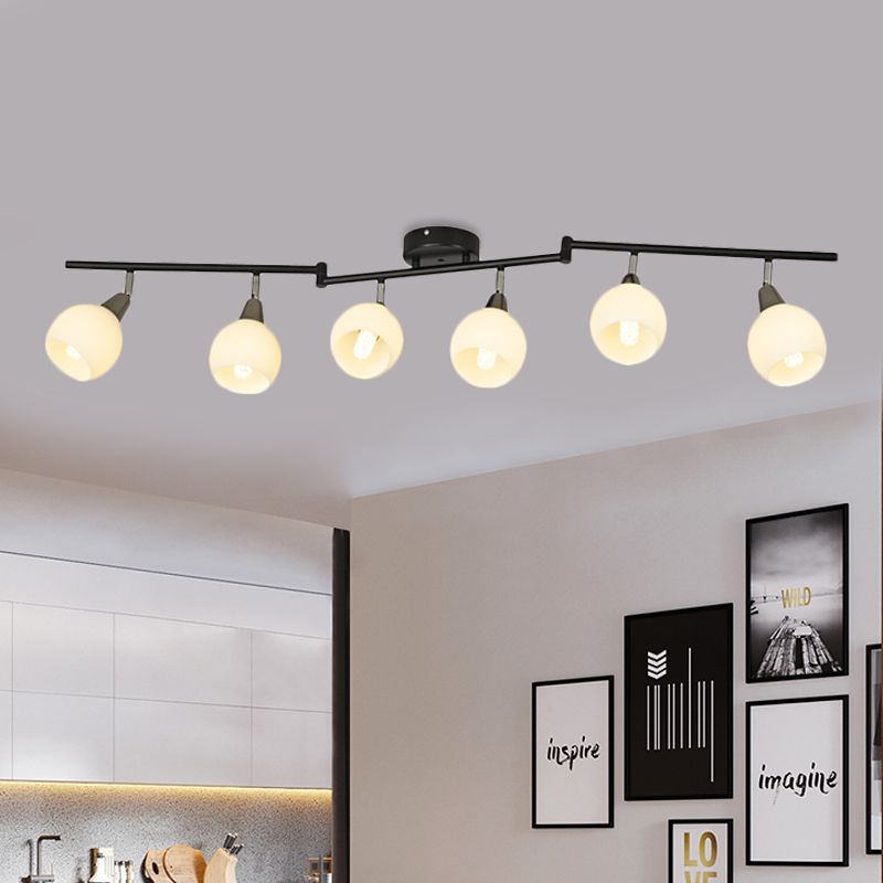 4/6 Lights Linear Adjustable Semi Flush Industrial Black/White Iron Flush Chandelier with Dome Glass Shade