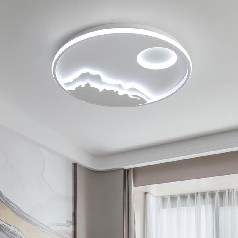 White Ring Flush Light Artistic Acrylic LED Flush Ceiling Light Fixture with Mountain Decor