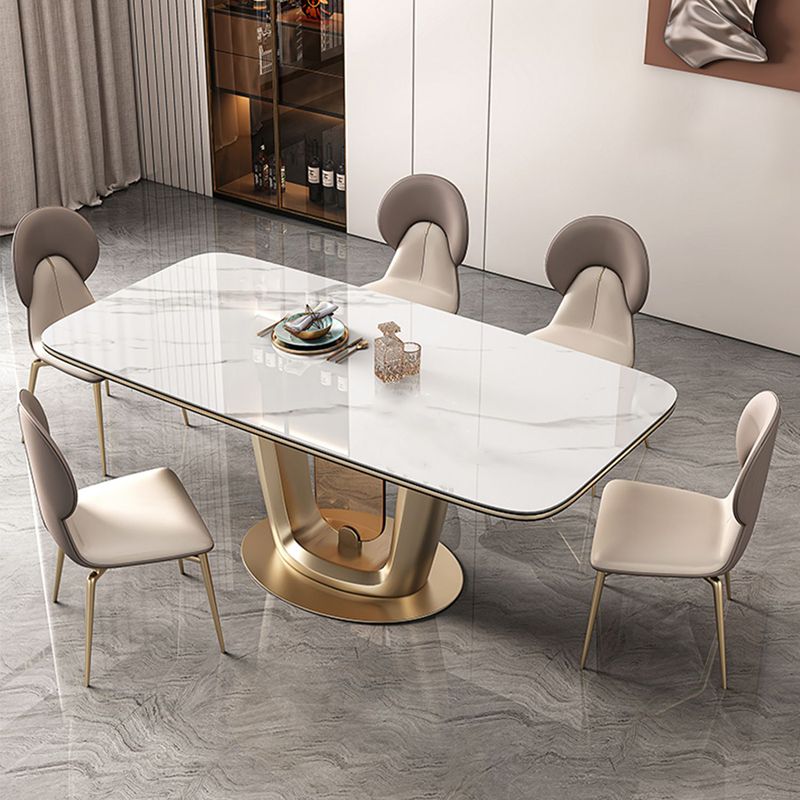 Glossy White Stone Dining Table Set for Home 1/5 Pieces Modern Dinette Set