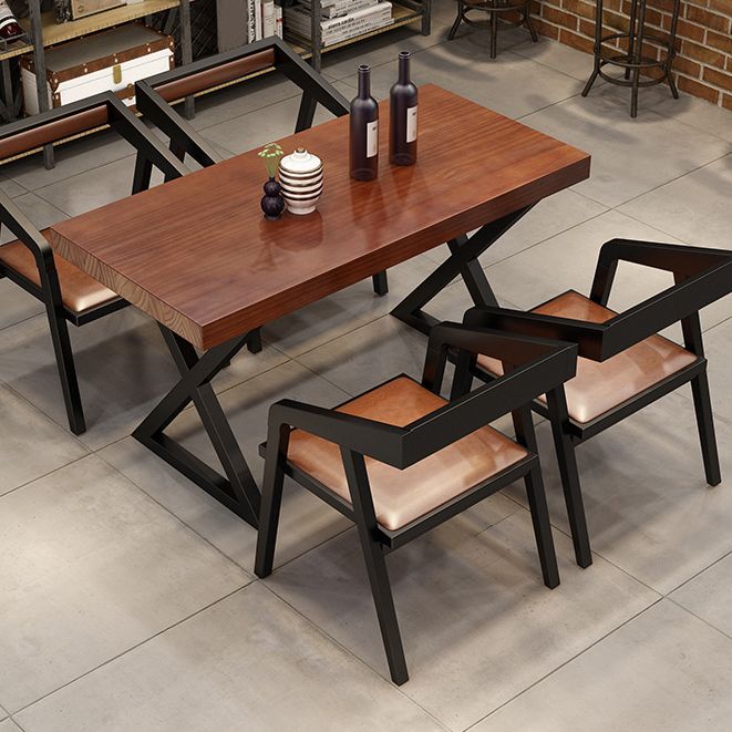 Pine Wood Top Dining Table for Home Industrial Style Brown Table
