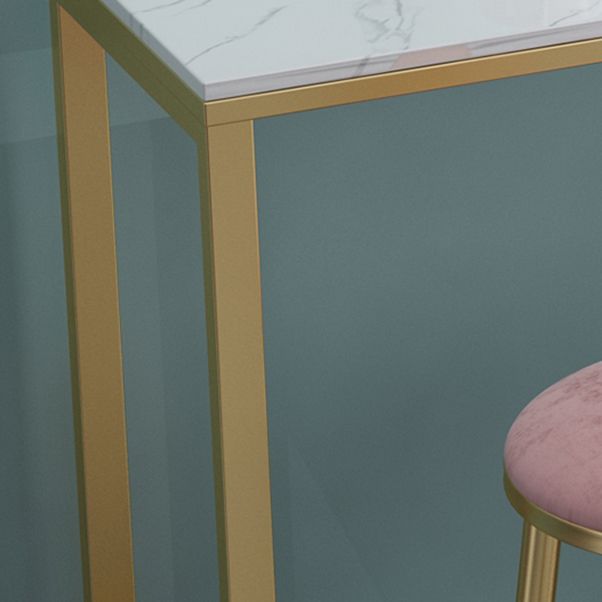 1/4 Pieces Glam Iron Bar Table Set Rectangle White Faux Marble Bistro Set with Footrest