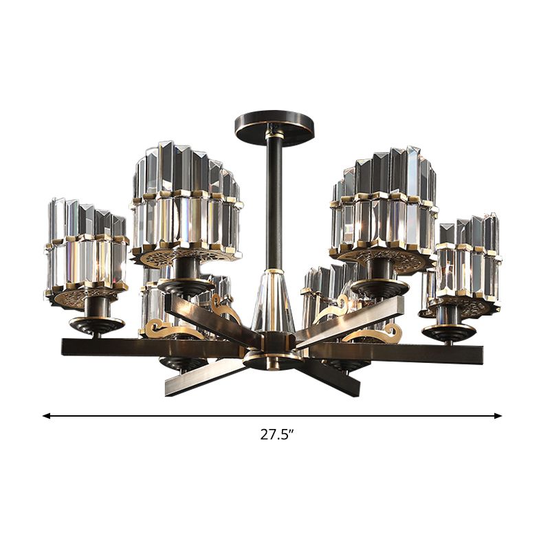 Modernismo Sputnik Luz colgante 3/6/8 Cabezas de la barra de cristal de tres lados Candelier en negro/latón