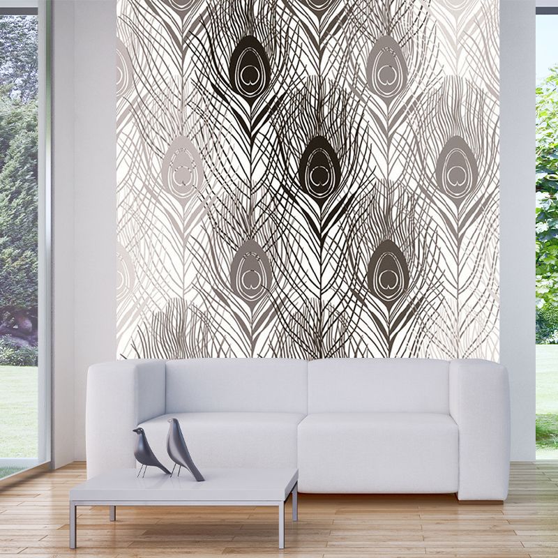 Decorative Peacock Feather Wall Murals Personalised Size Modern Wall Covering for Bedroom