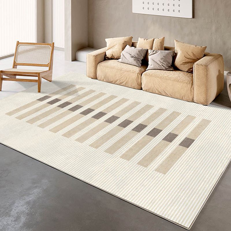 Apricot Modern Rug Polyester Striped Indoor Rug Non-Slip Backing Rug for Living Room