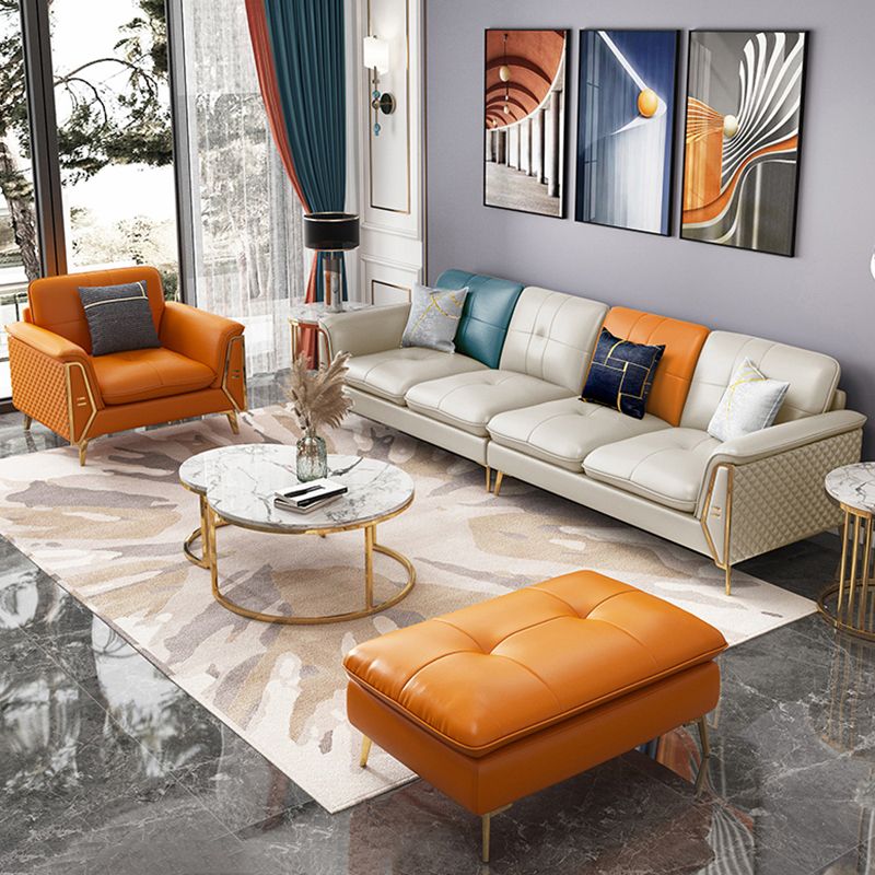 Contemporary Genuine Leather Cushions Sofa 36.61"High Pillow Top Arm Sofa,White