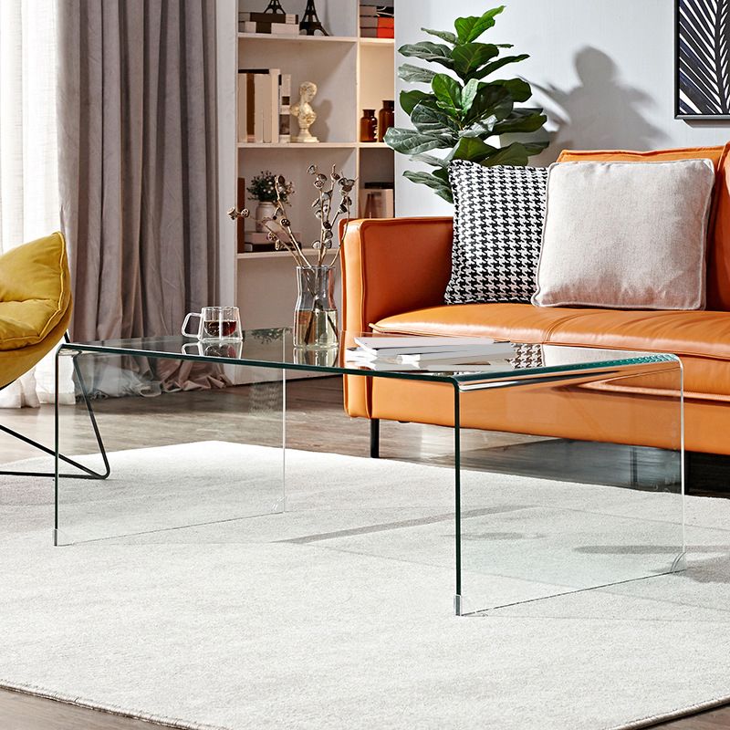Contemporary Glass Sled Coffee Table Rectangle Cocktail Table