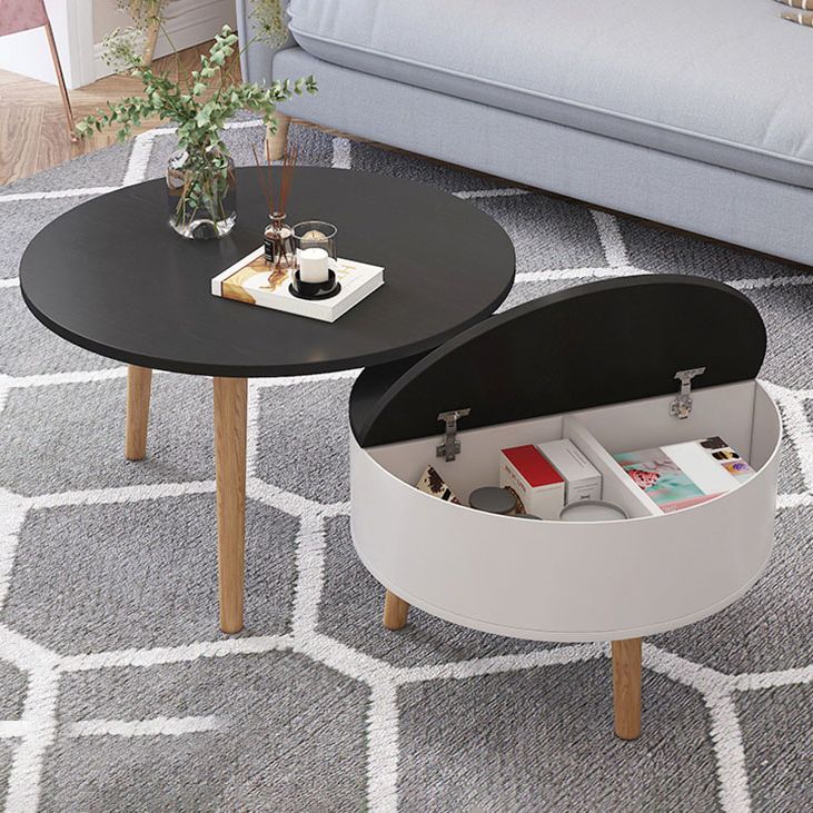 Round Solid Wood 3 Legs Coffee Table with Storage Drawers Modern Cocktail Table