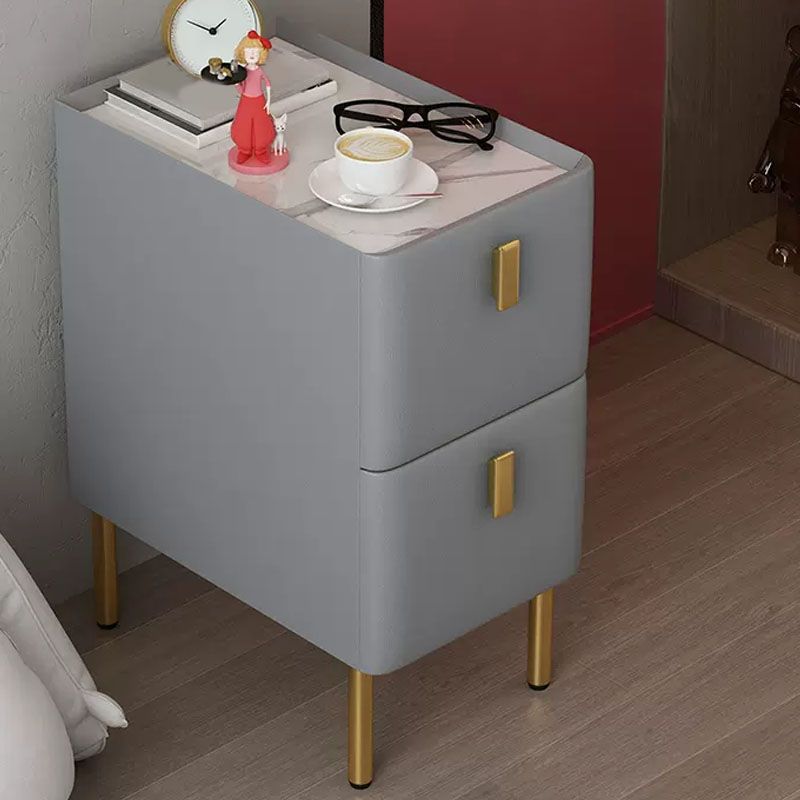 Contemporary Stone Bedside Cabinet with 2 Wood Drawers for Bedroom