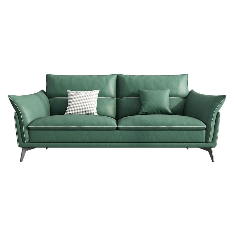 Contemporary 33.46" H Green Faux Leather Pillow Top Arm Sofa