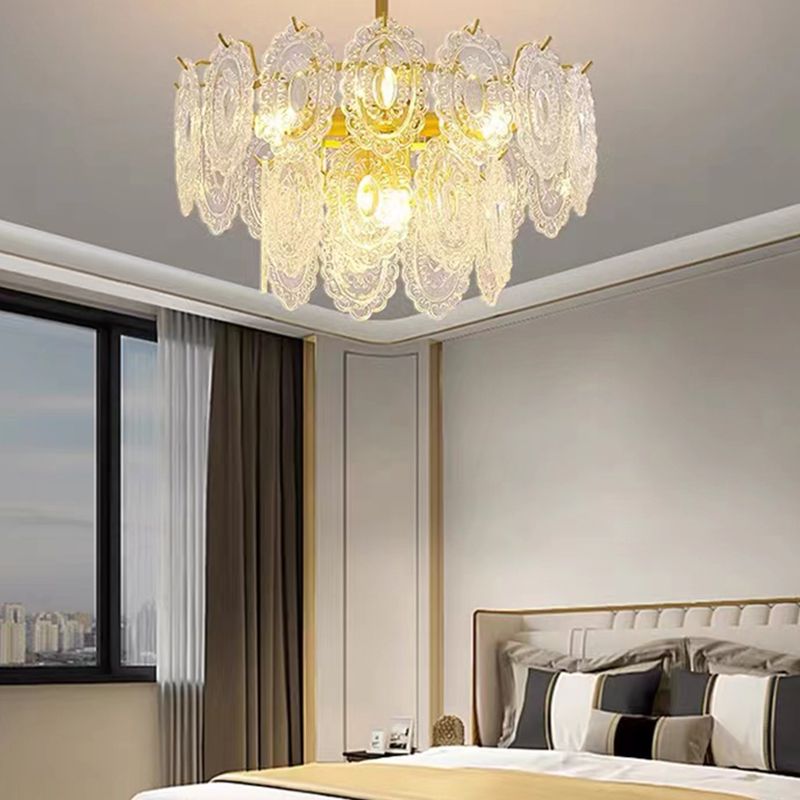 Modern Metal Ceiling Lamp Geometric Shape Island Light with Glass Shade for Living Room