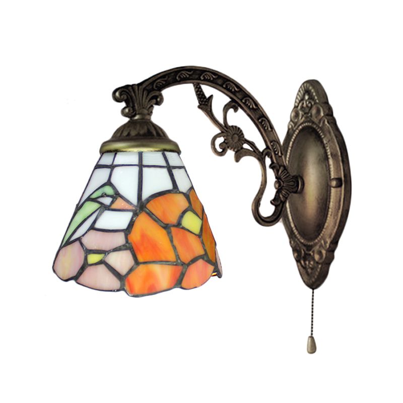 Dining Room Floral Wall Sconce Stained Glass One Light Tiffany Rustic Sconce Light in Antique Brass