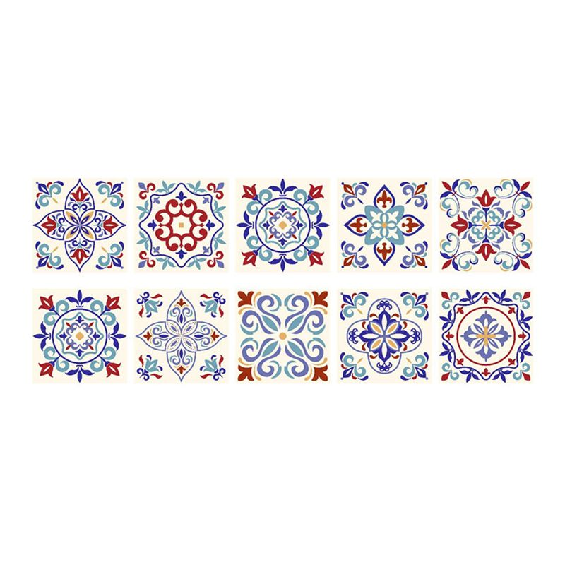 Floral Tiles Stick Wallpaper Panels 10 Pcs Bohemian PVC Wall Covering in Purple, 4.3-sq ft