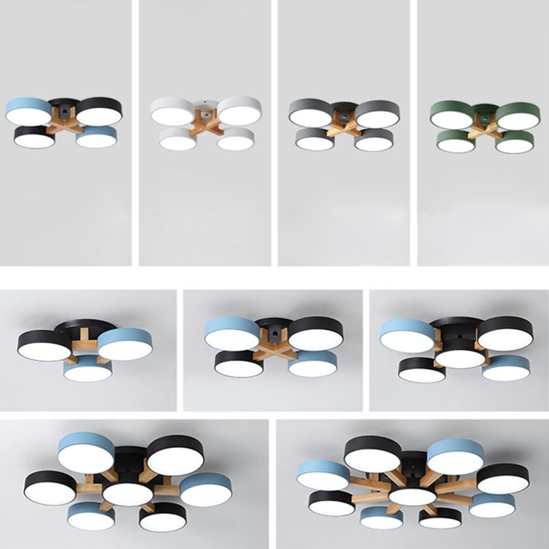 Lámpara de techo LED creativa moderna, soporte semiempotrado de macarrón geométrico de hierro forjado con pantalla acrílica