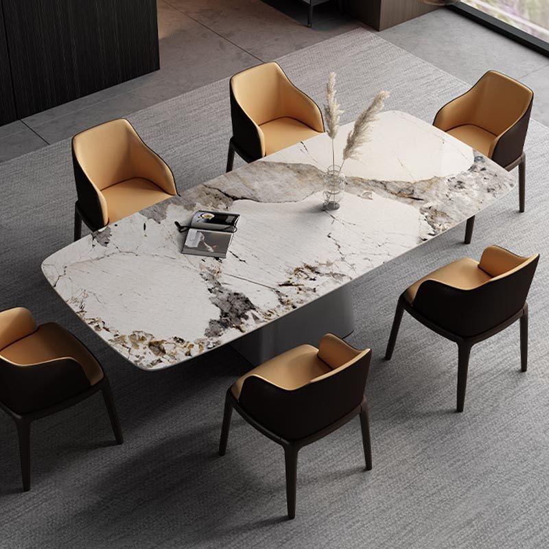 Stone Top Dining Table Contemporary Rectangle Table with Pedestal Base