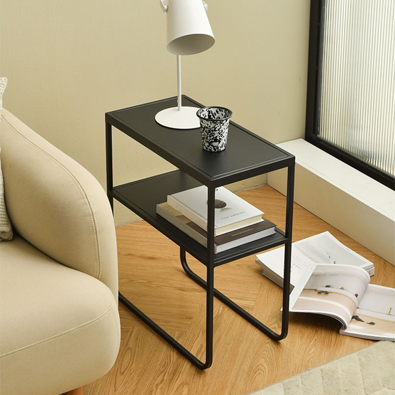 21.65" Tall 4 Legs Side Table Metal Sofa Side Accent Table with Shelf