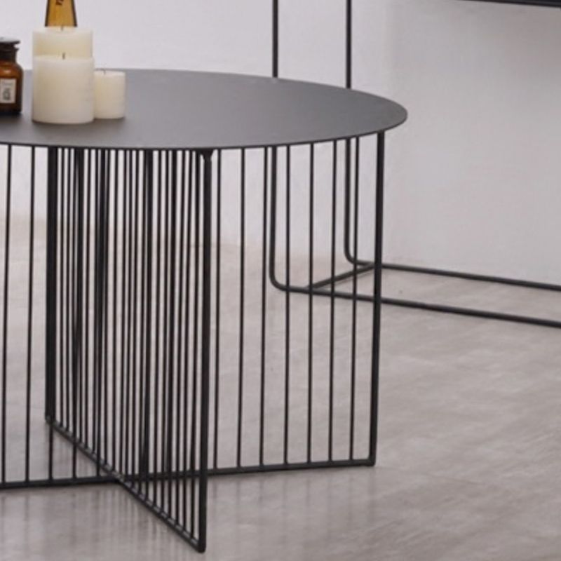 Mid-century Modern Iron Round Top Coffee Table Cross Legs Cocktail Table