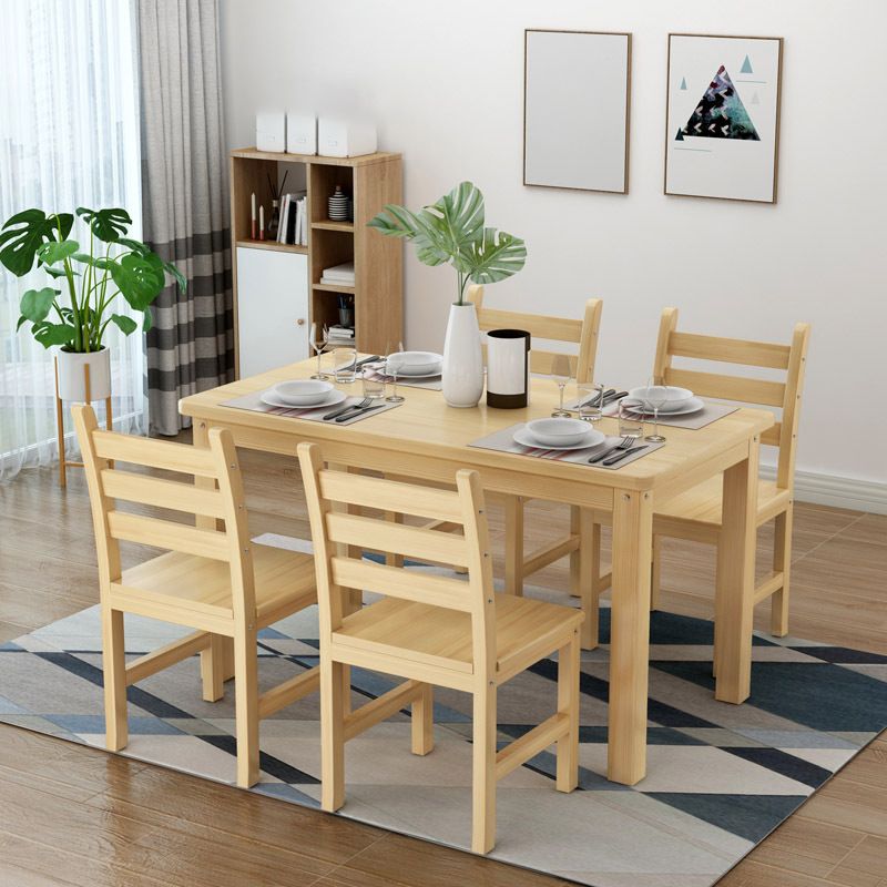 Rectangular Solid Wood Dining Table Modern White-natural Furniture with 4 Legs for Indoor