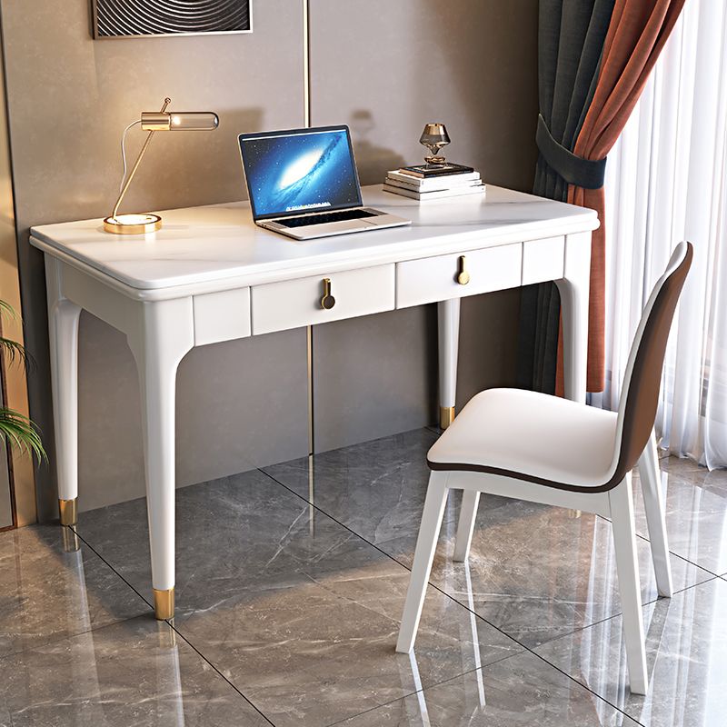 Glam Style Home Office Desk Solid Wood Base Rectangular Writing Desk